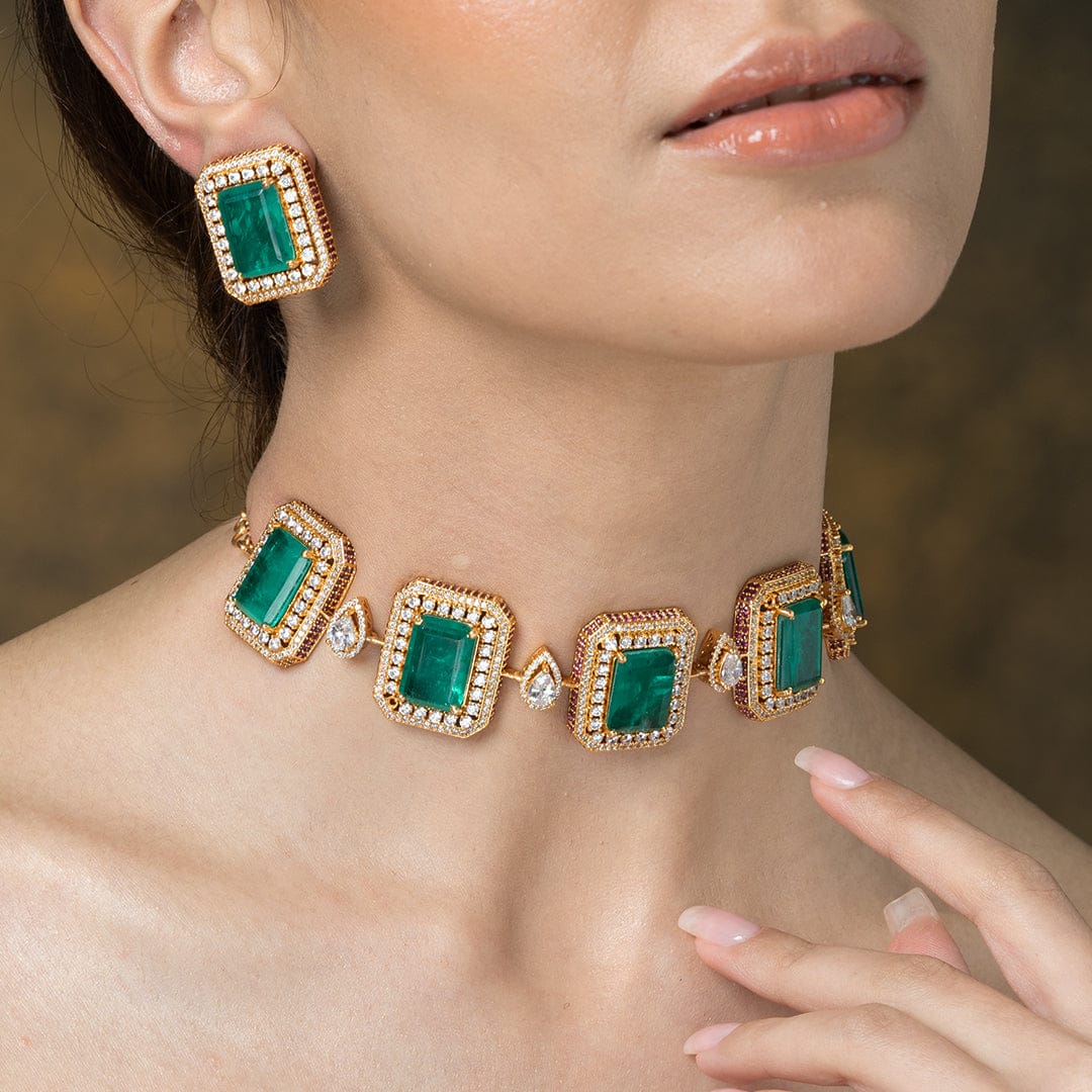 Regal Chessboard Choker Necklace Set