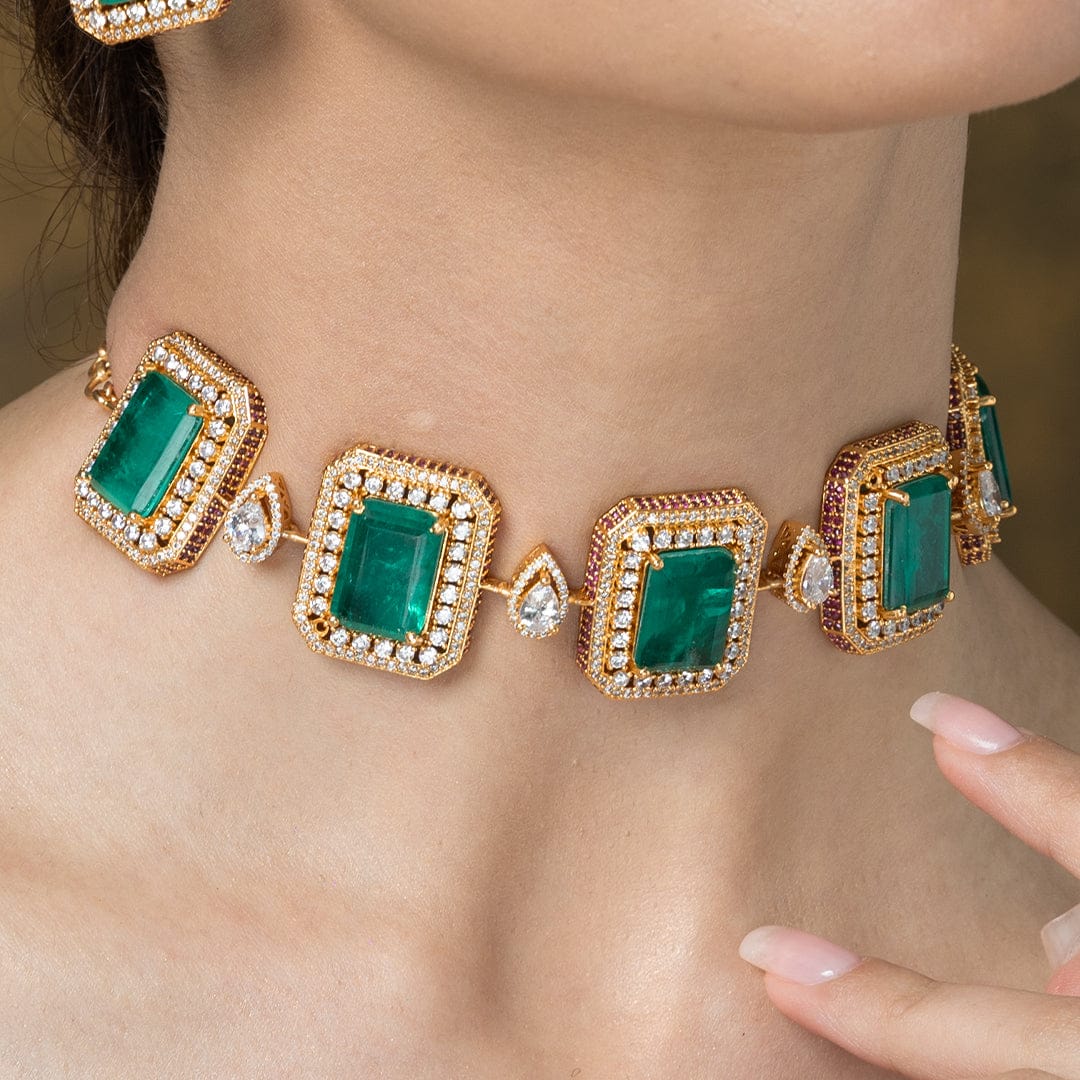 Regal Chessboard Choker Necklace Set - Image 2