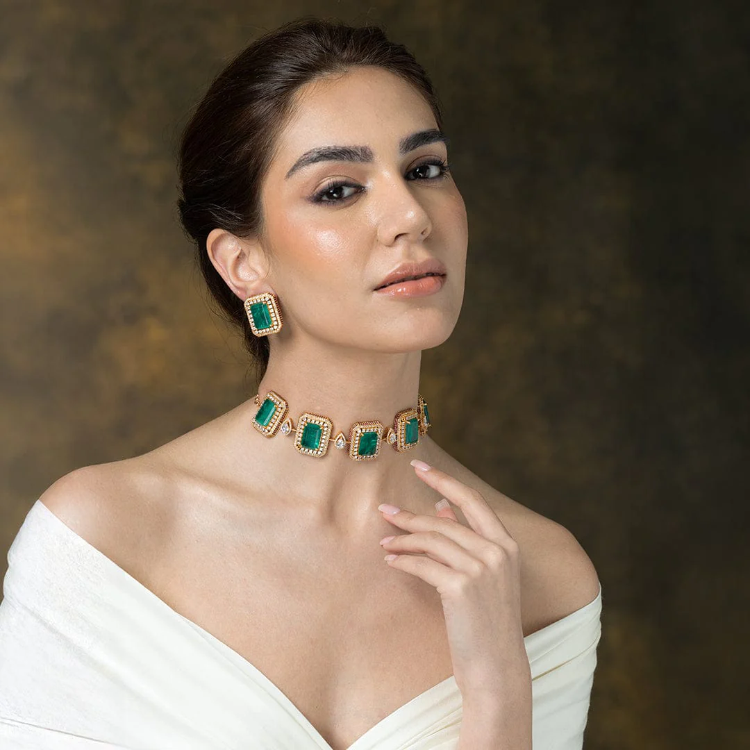 Regal Chessboard Choker Necklace Set - Image 3
