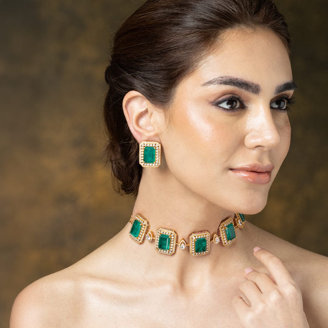 Regal Chessboard Choker Necklace Set - Image 5