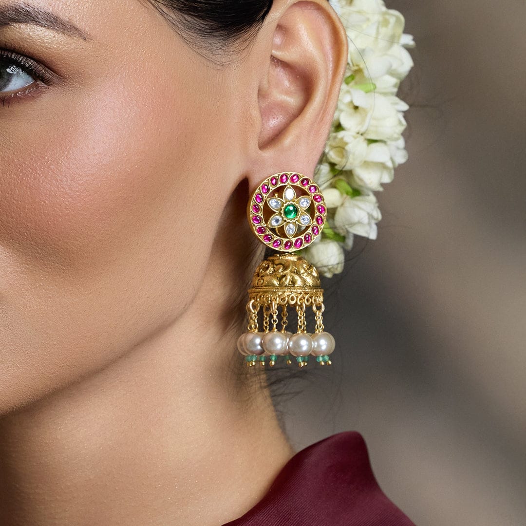 Pearl Kundan Jhumkas - Image 2