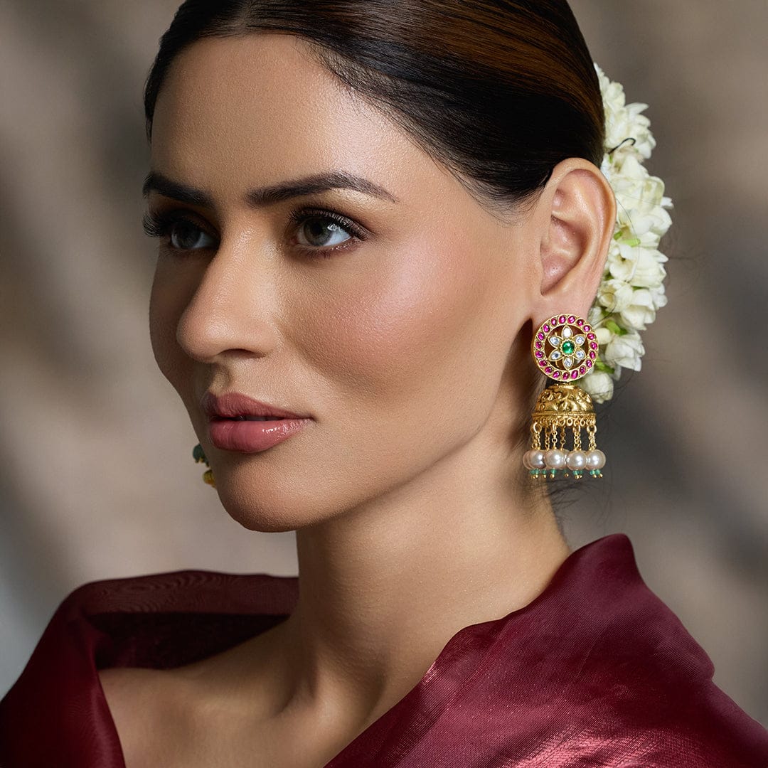 Pearl Kundan Jhumkas - Image 3