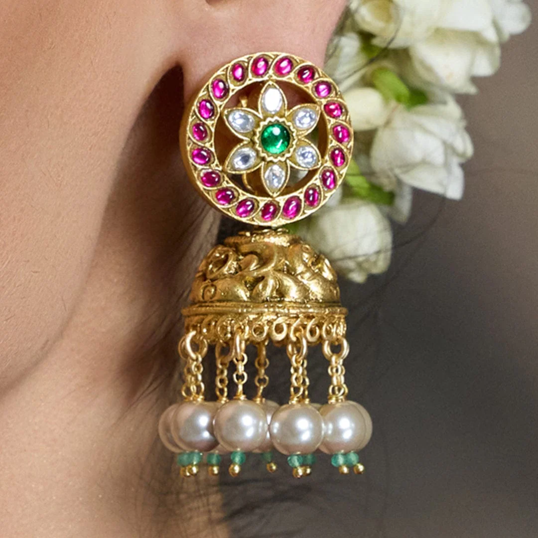 Pearl Kundan Jhumkas - Image 4