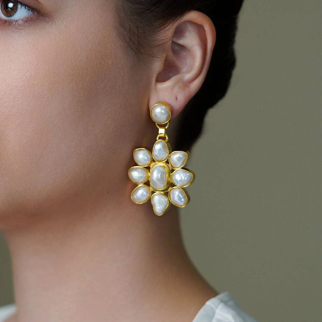 Pearl Petal Stud Drop Earrings