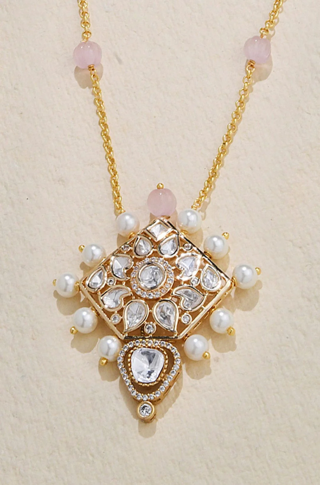 Petite Pearl Polki Pendant Necklace - Image 2