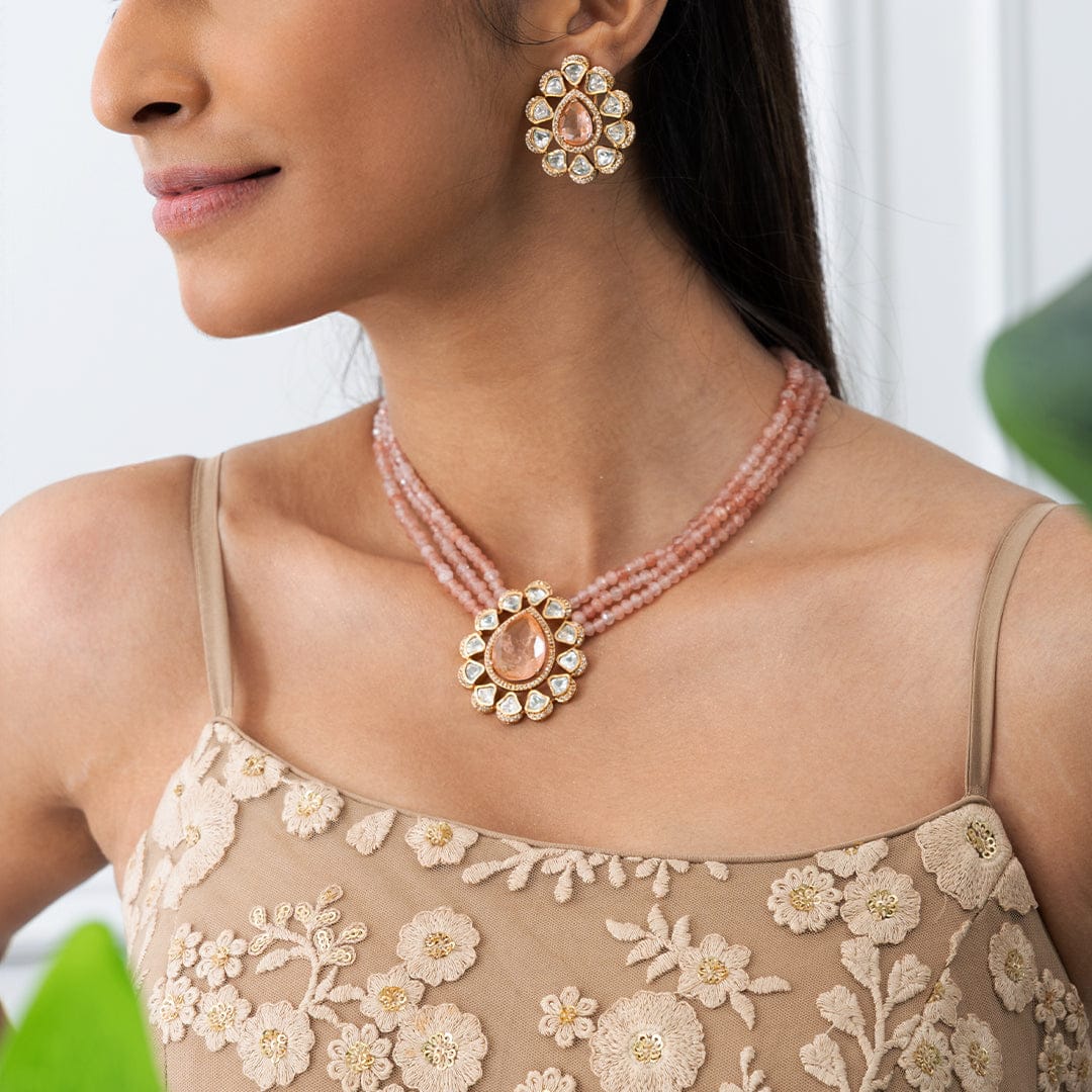 Pink Floral Necklace Set - Image 2