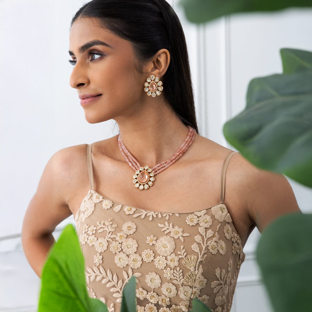 Pink Floral Necklace Set - Image 3