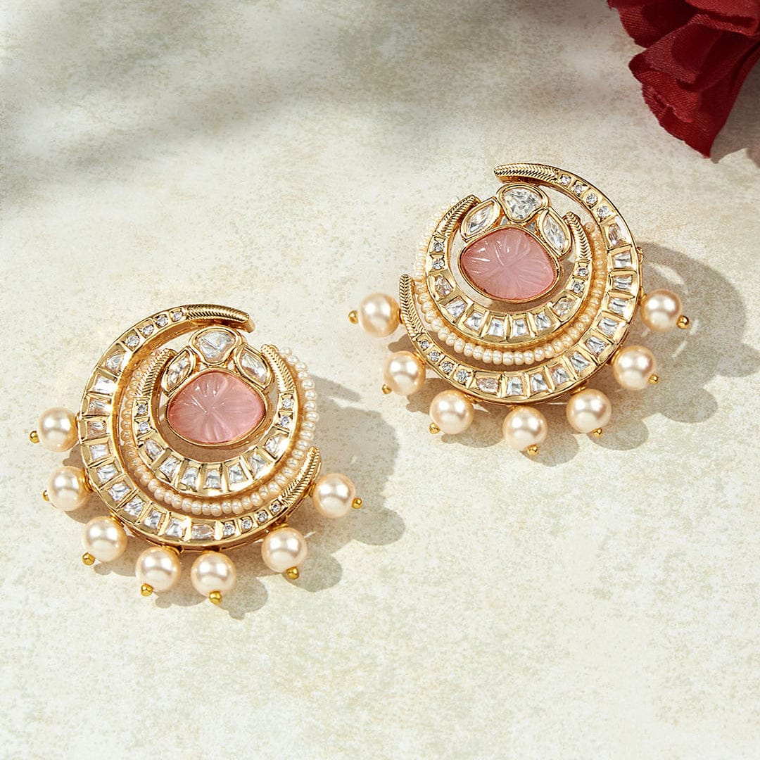 Pink & Golden Stud Earrings - Image 4