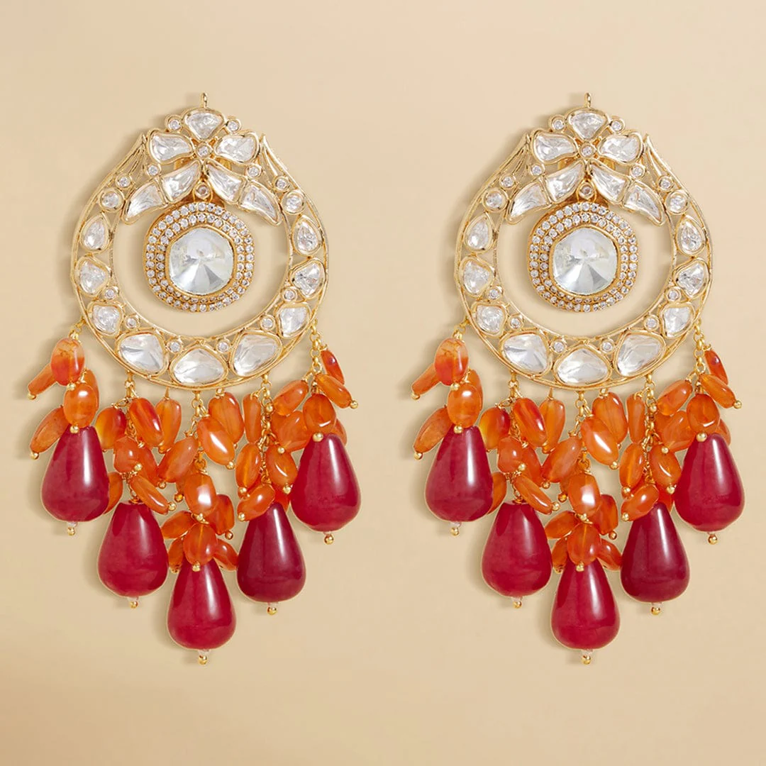 Polki And Red Stone Drop Earrings - Image 3