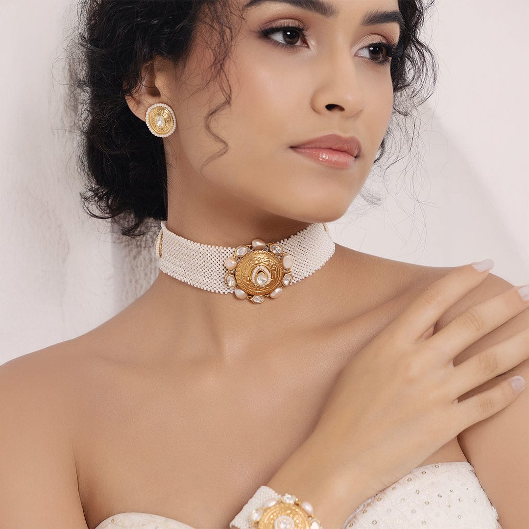 Polki-Pearl Elegant Choker Necklace Set - Image 2