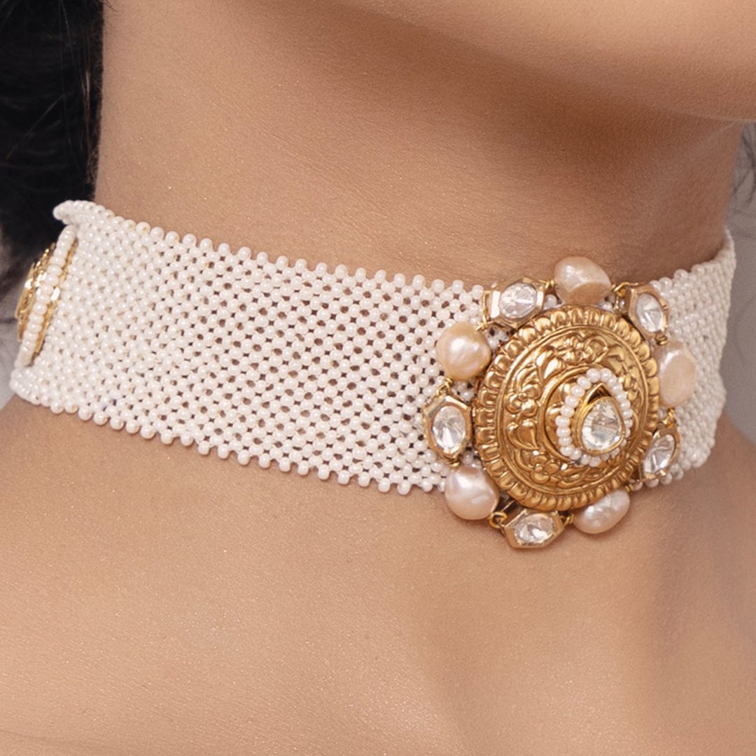 Polki-Pearl Elegant Choker Necklace Set - Image 3