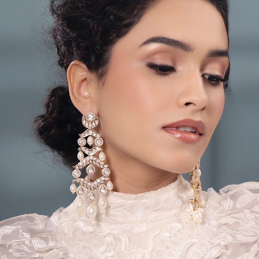Polki-Pearl Elegant Gold Earrings - Image 3