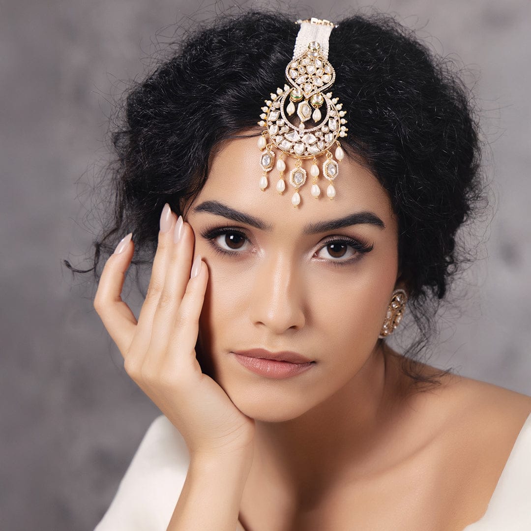 Polki-Pearl Elegant Maang Tikka - Image 3
