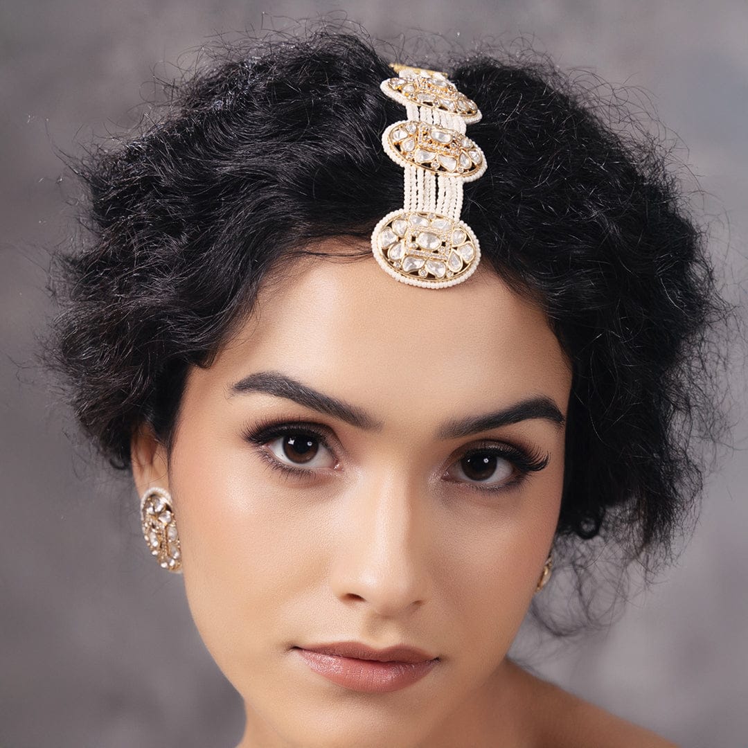 Polki-Pearl Elegant Maang Tikka - Image 3