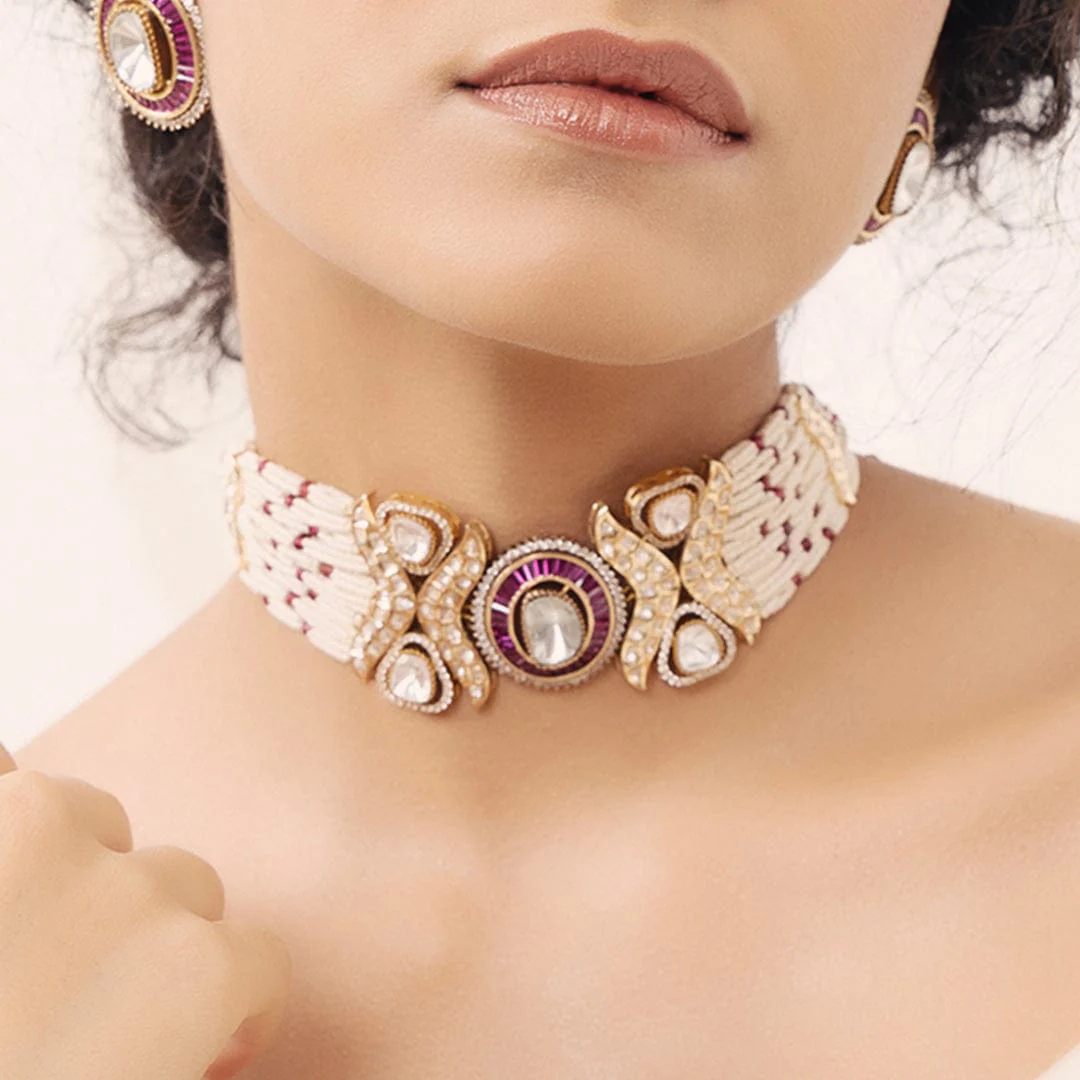 Polki-Pearl Exquisite Choker Necklace Set