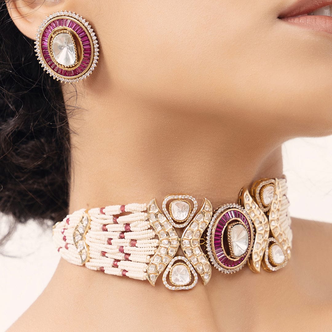 Polki-Pearl Exquisite Choker Necklace Set - Image 2