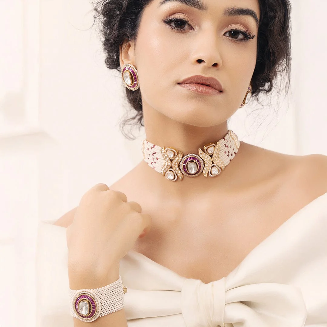 Polki-Pearl Exquisite Choker Necklace Set - Image 3