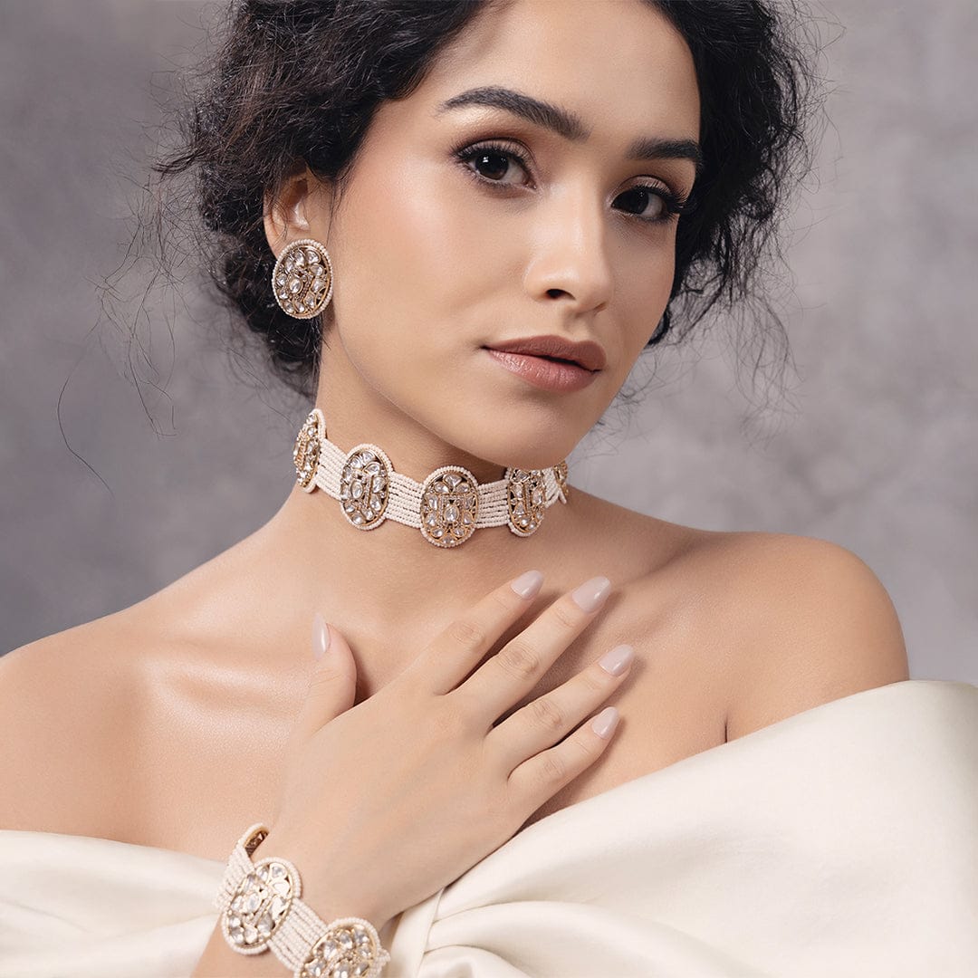 Polki-Pearl Exquisite Choker Necklace Set - Image 3
