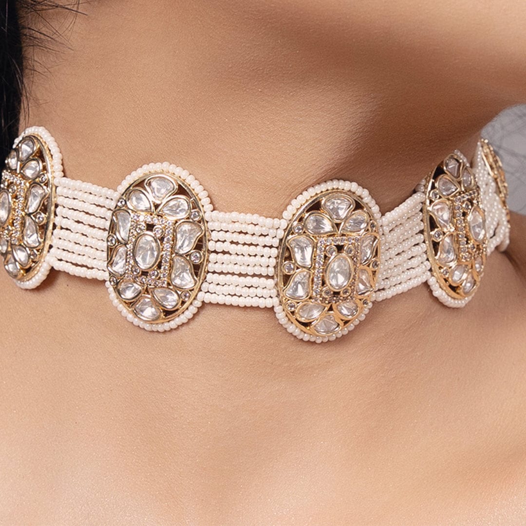 Polki-Pearl Exquisite Choker Necklace Set - Image 4