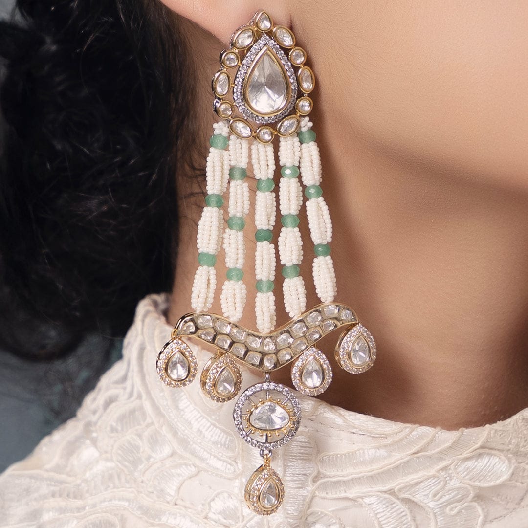 Polki-Pearl Green and White Earrings - Image 3