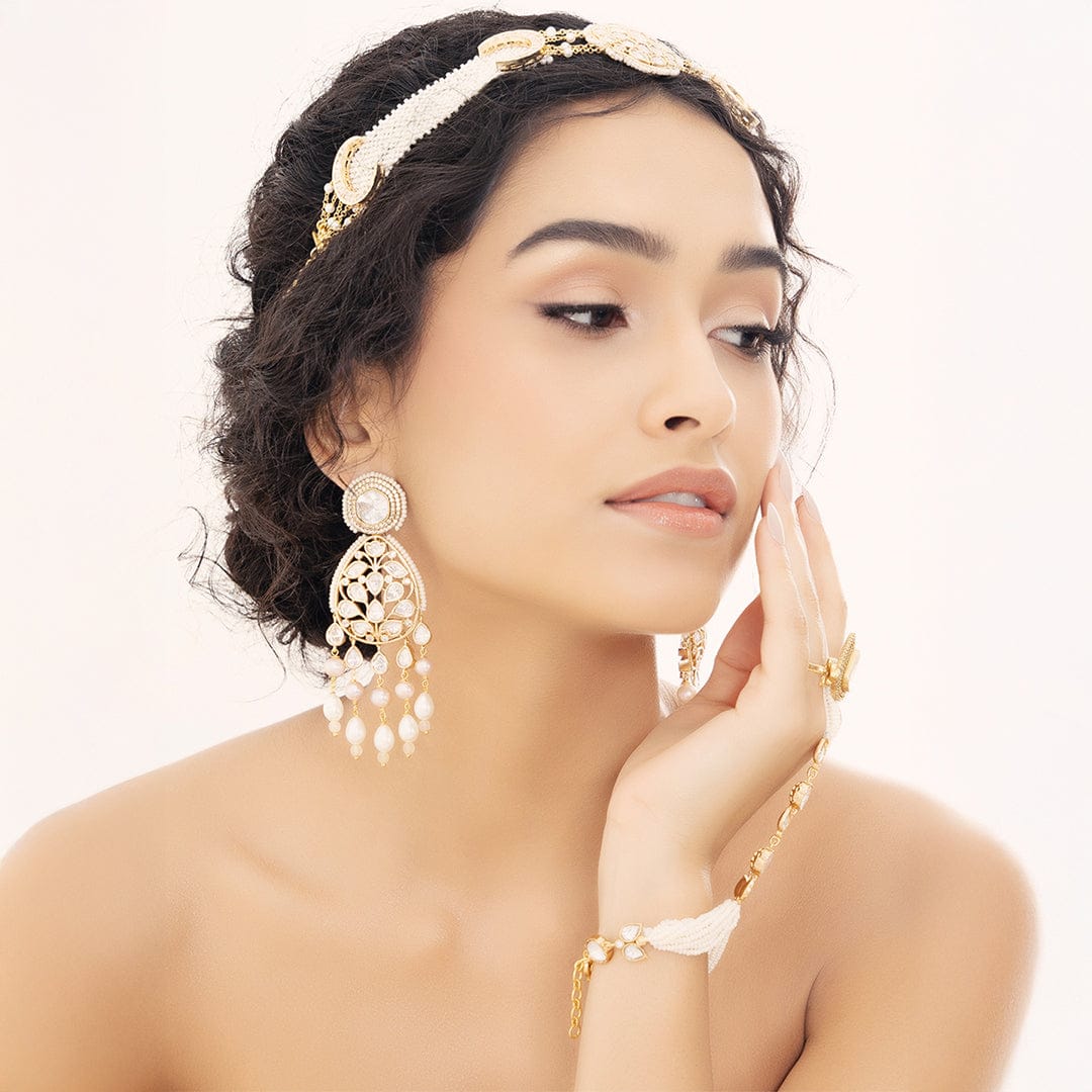 Polki-Pearl Radiant Gold Earrings - Image 3