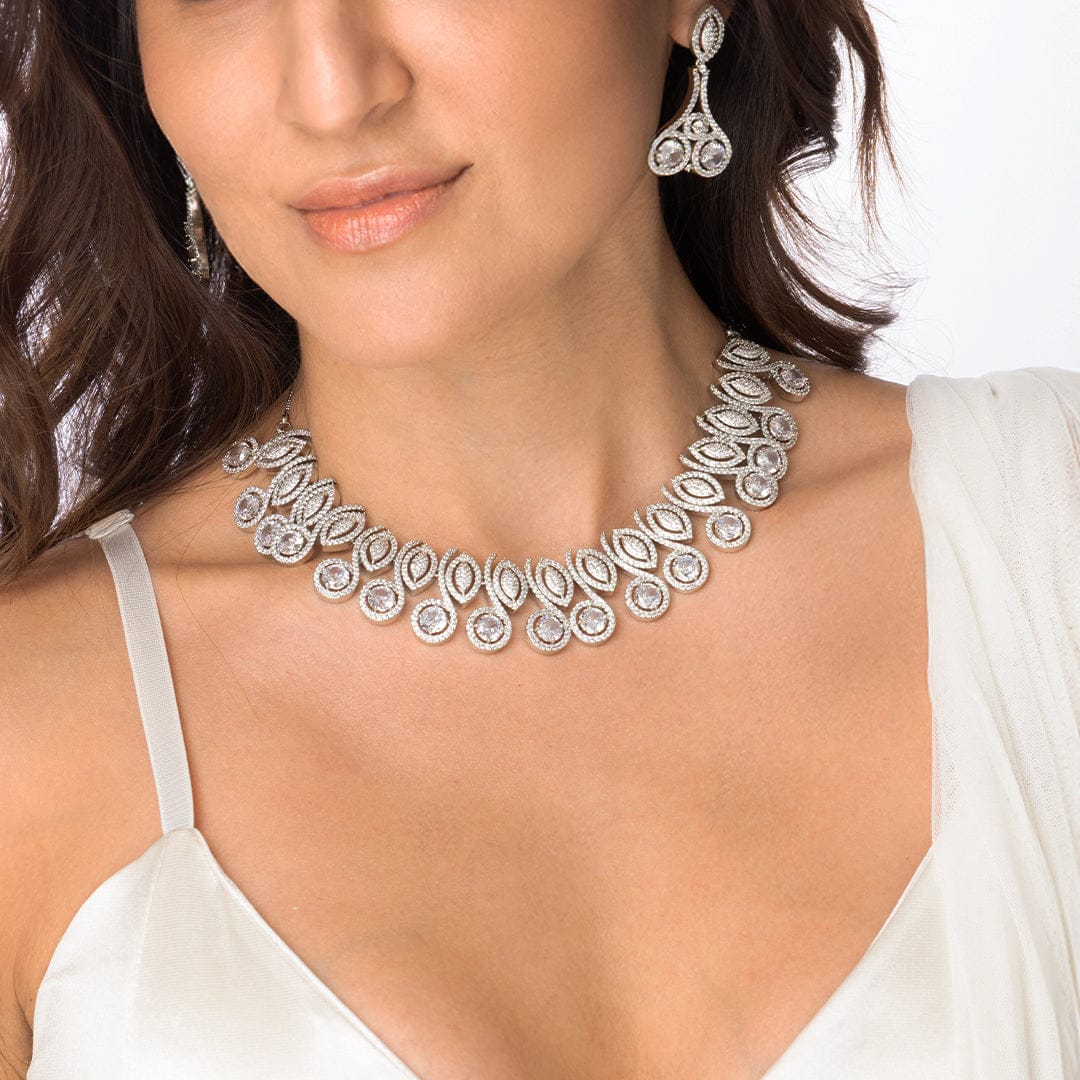 Radiant Pave Petal Necklace Set