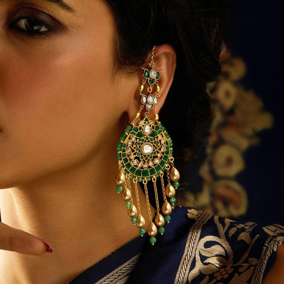 Rajwadi Green Glory Chaandbali Earring