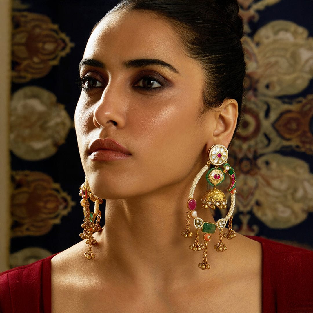Rajwadi Parrot Motif Dangle Earring - Image 3