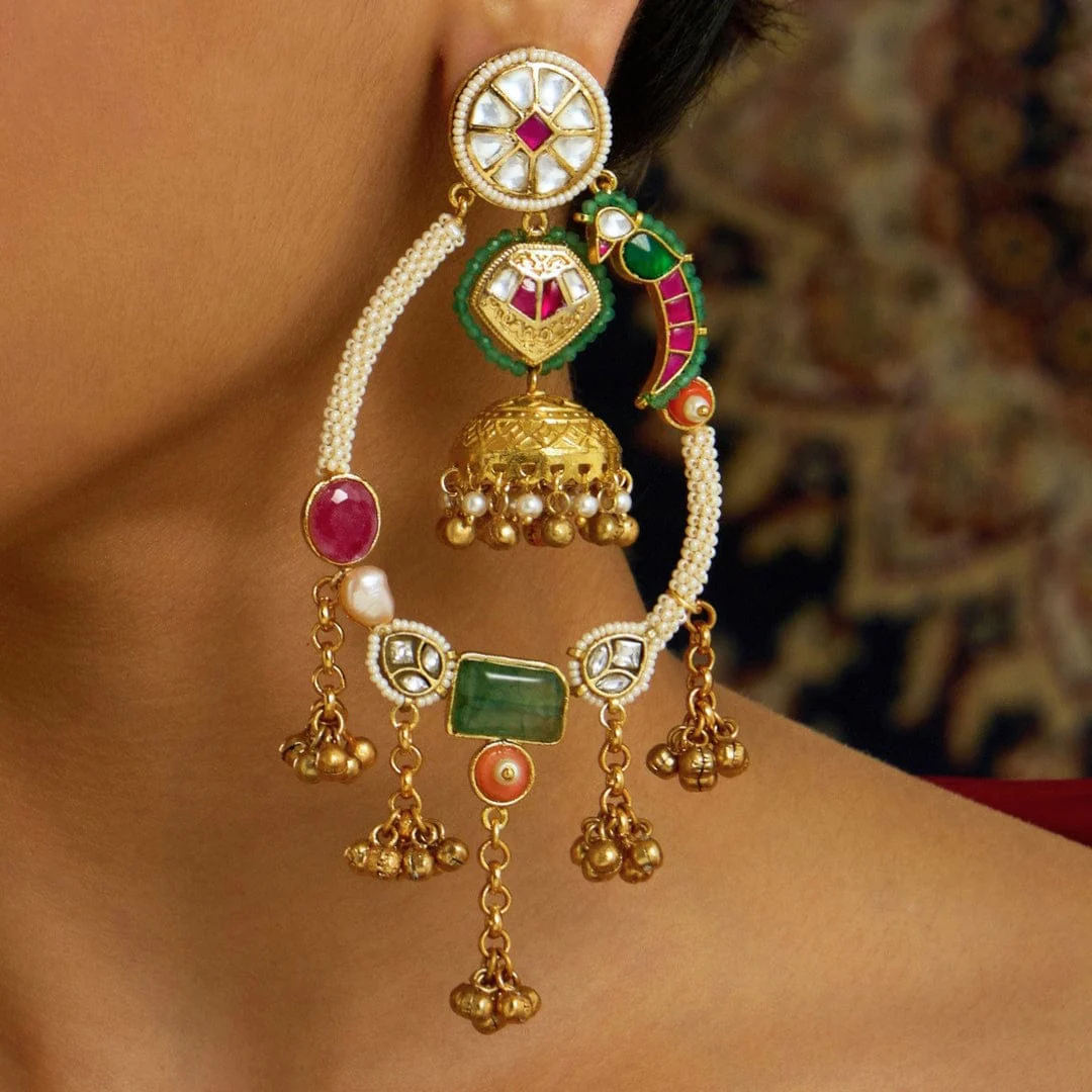 Rajwadi Parrot Motif Dangle Earring - Image 4