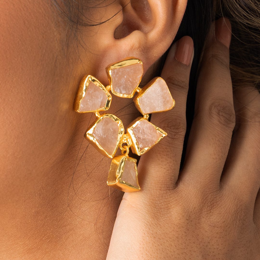 Raw Quartz Petals Earrings - Image 3