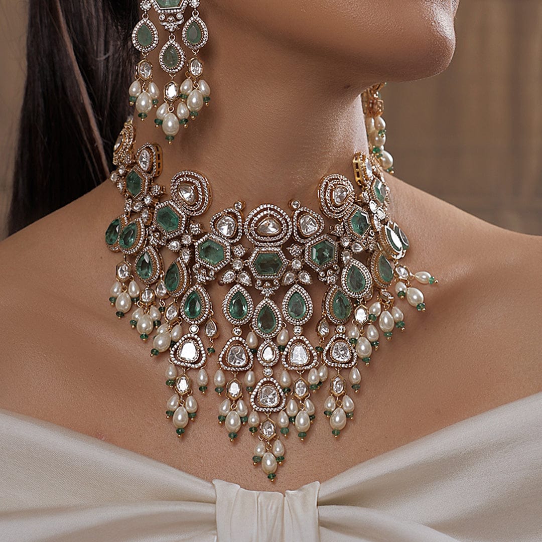 Regal Polki Pearl Green Bridal Set - Image 2