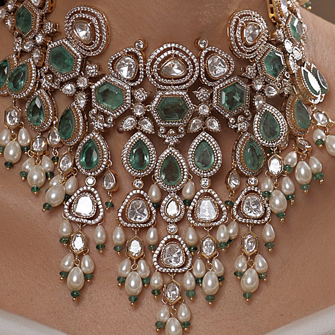 Regal Polki Pearl Green Bridal Set - Image 4