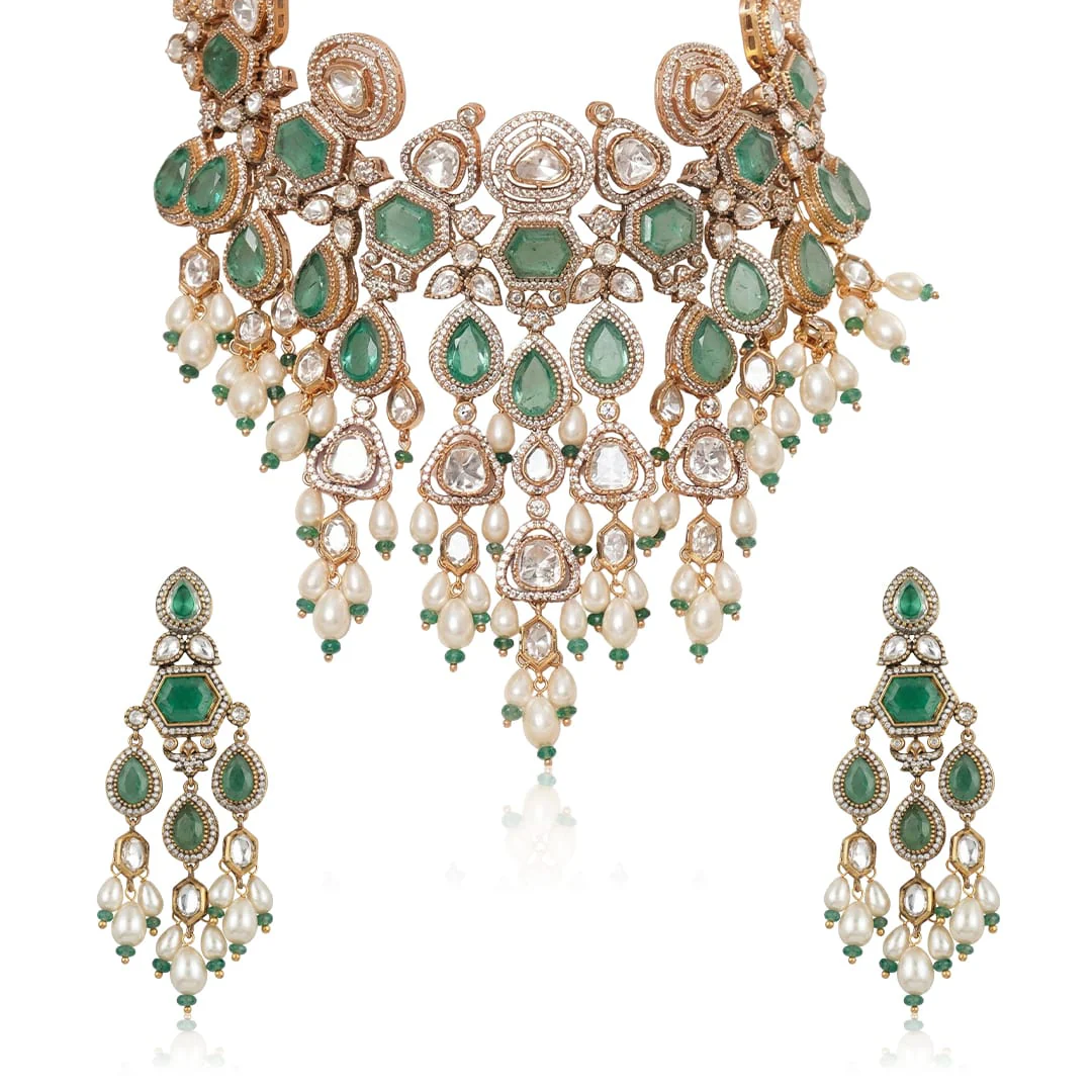 Regal Polki Pearl Green Bridal Set - Image 5
