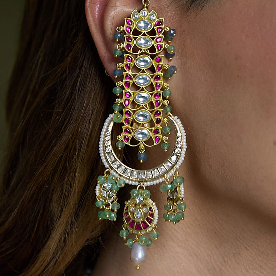 Royal Kundan Meenakari Bridal Ear Cuff - Image 3