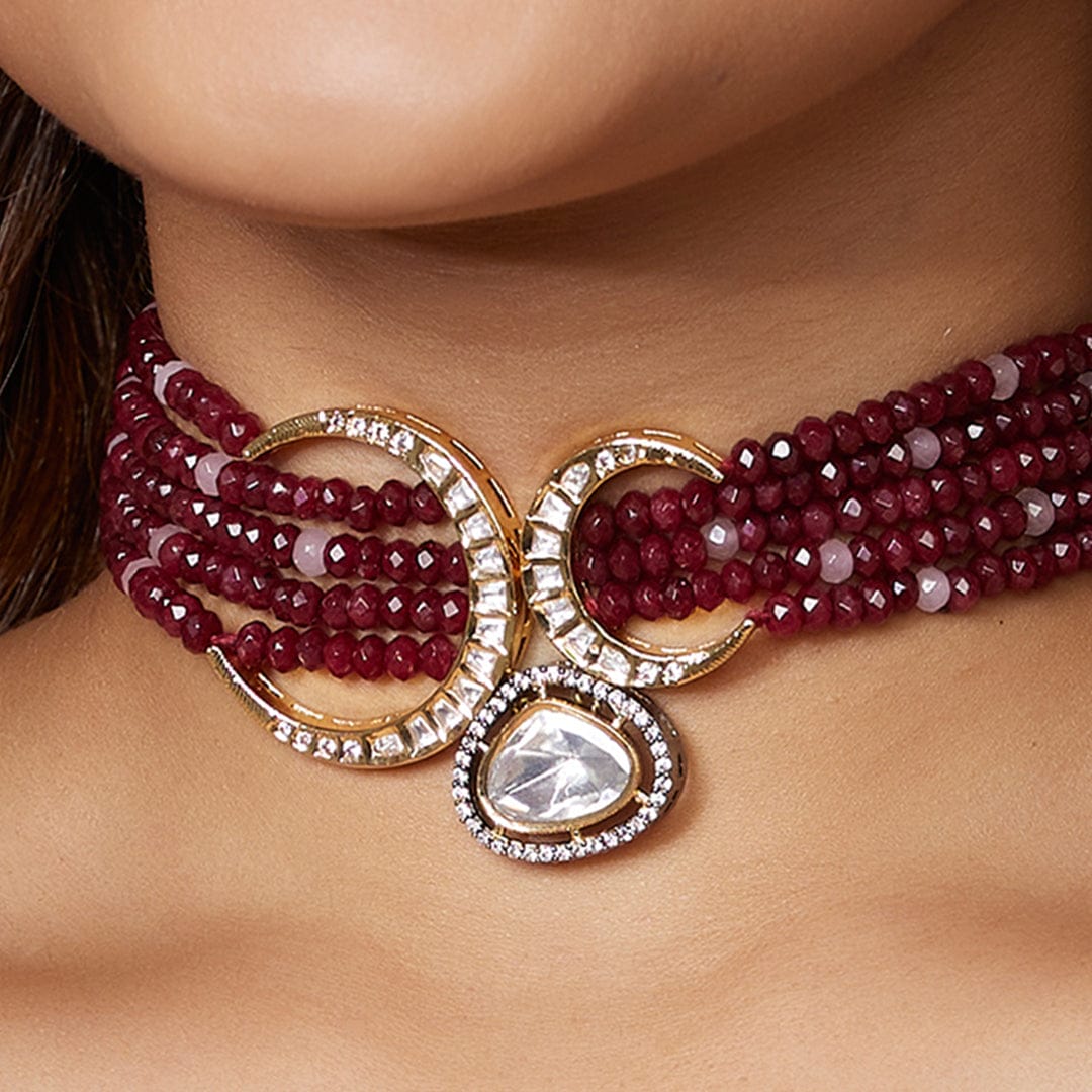 Royal Red Polki Choker Set - Image 3