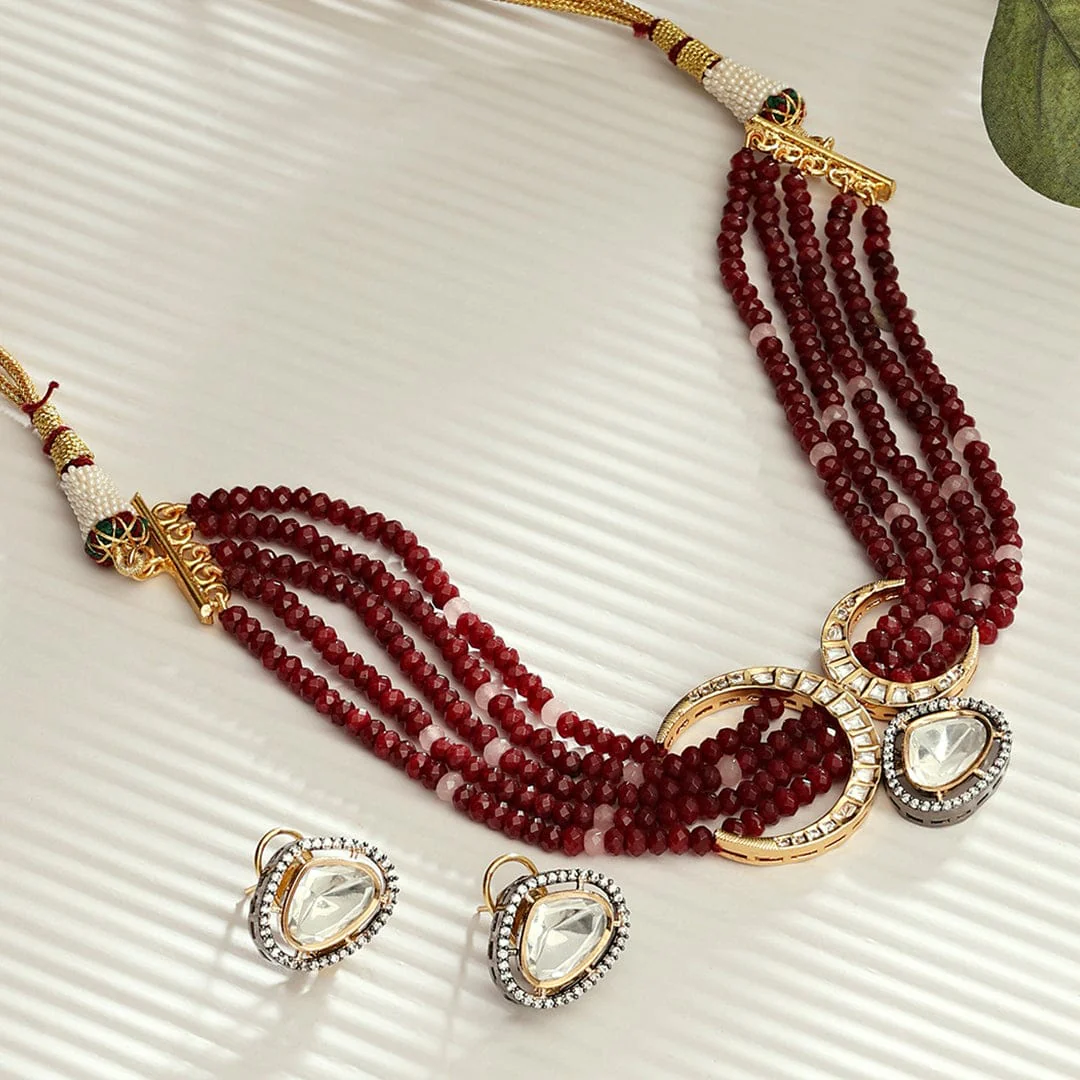 Royal Red Polki Choker Set - Image 4