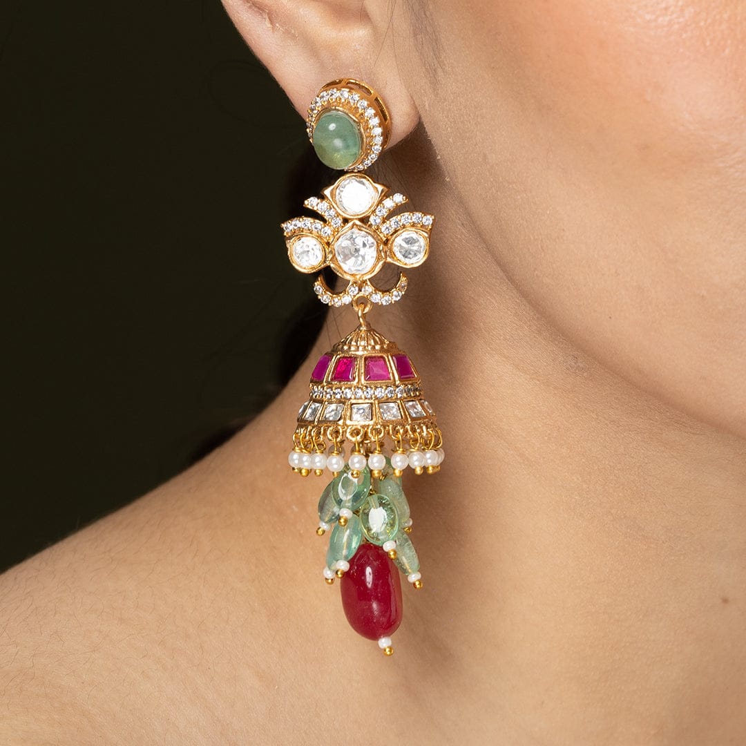 Ruby Radiance Jhumka Earrings - Image 3
