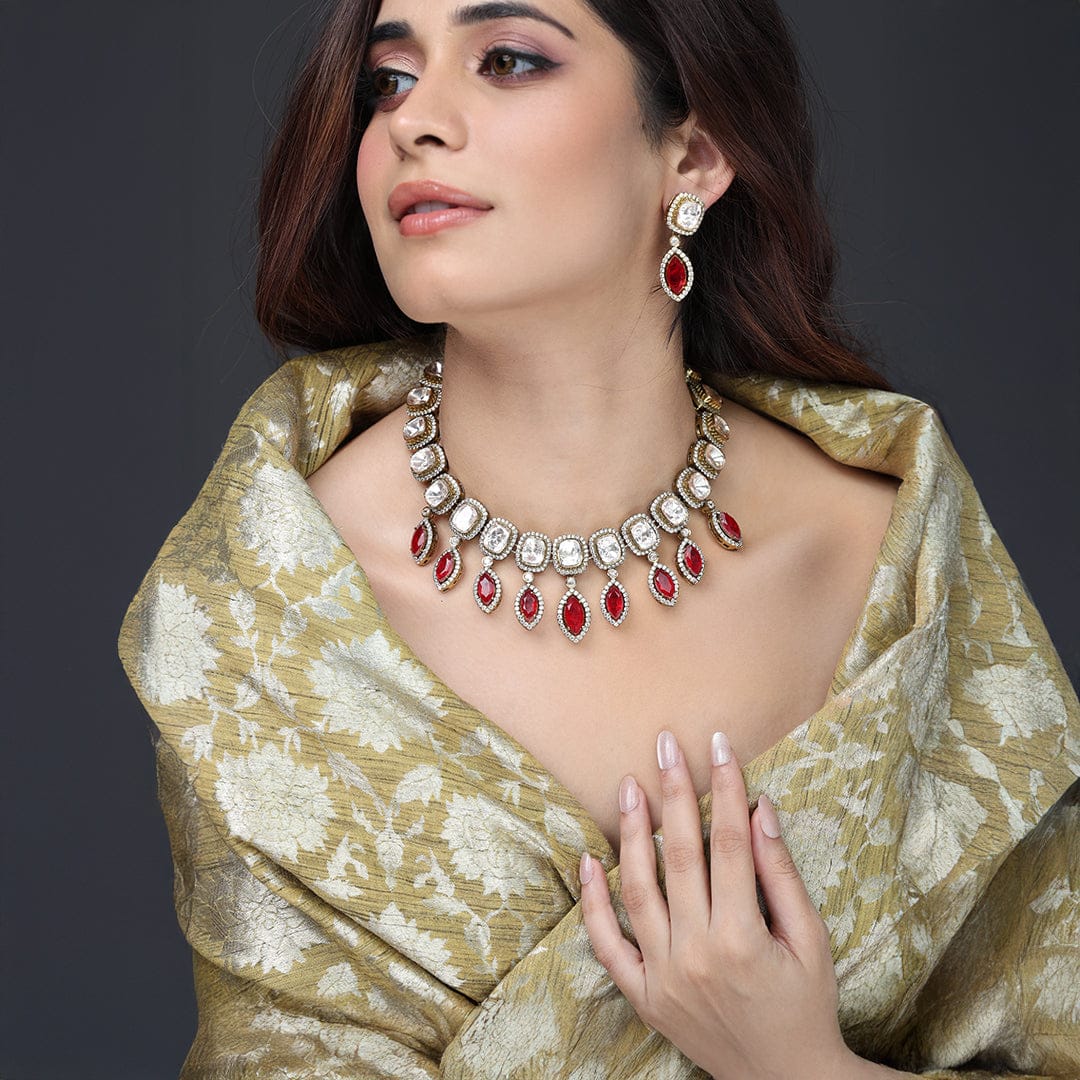 Ruby Teardrop Halo Necklace Set - Image 2