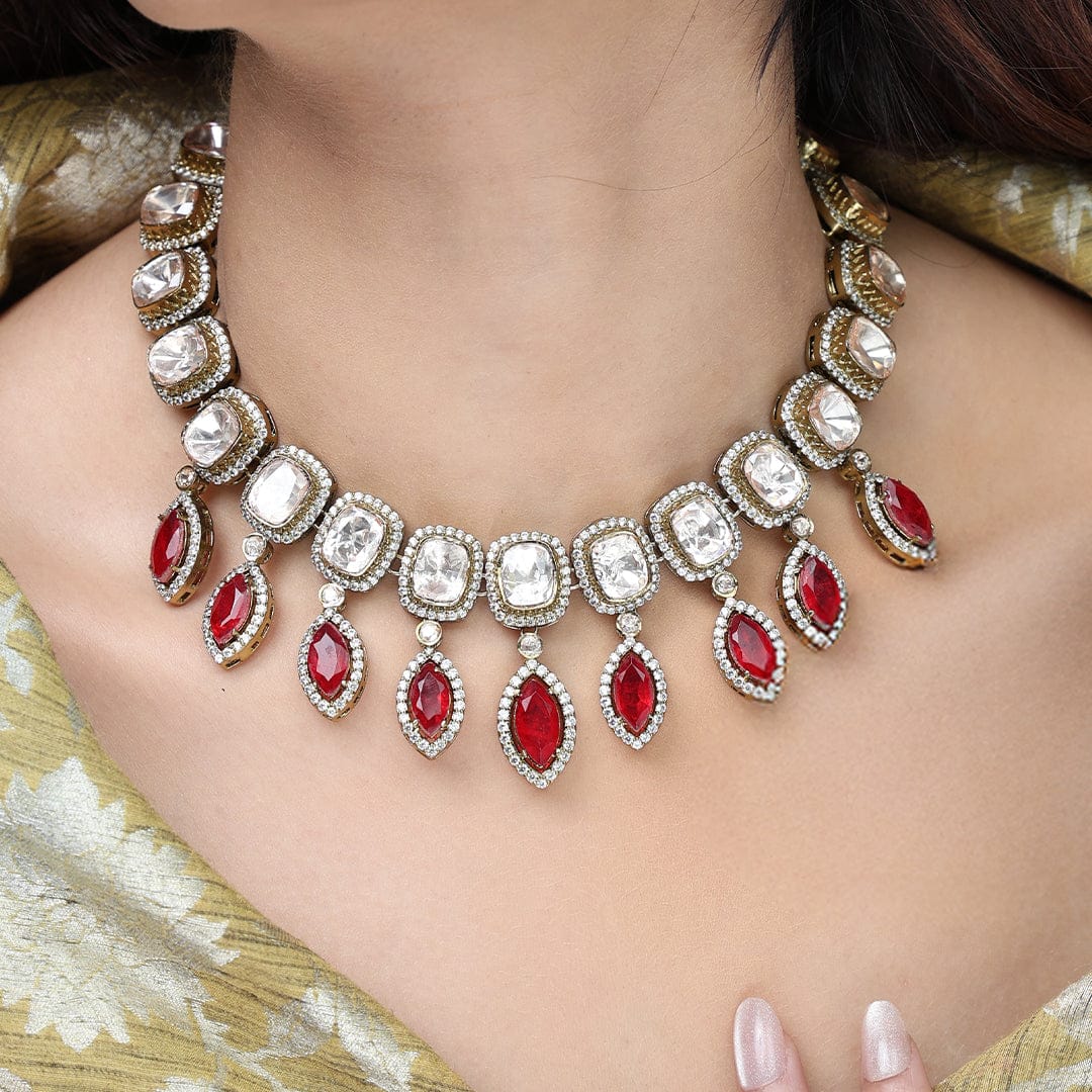 Ruby Teardrop Halo Necklace Set - Image 3