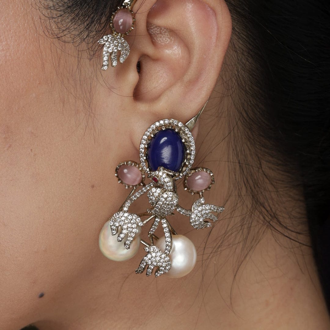 2 in 1 Sapphire Statement Cuff Earrings - Image 3