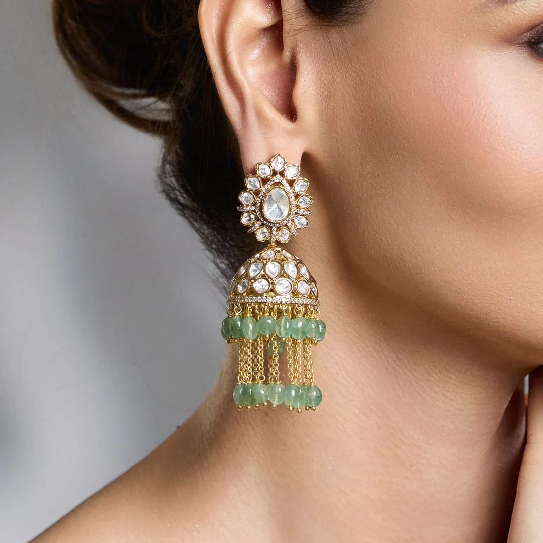 Shakti Shine Emerald Jhumka Earrings