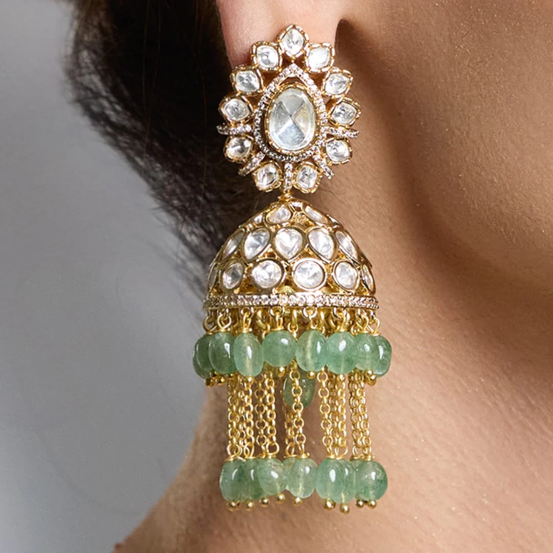 Shakti Shine Emerald Jhumka Earrings - Image 3