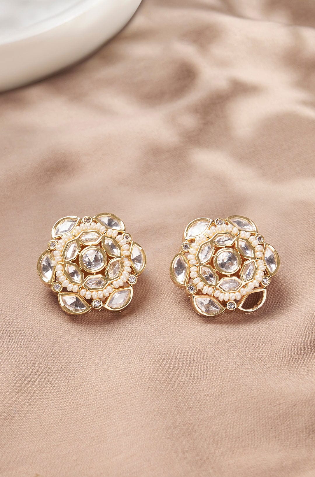 Shimmery Polki Stud Earrings - Image 2