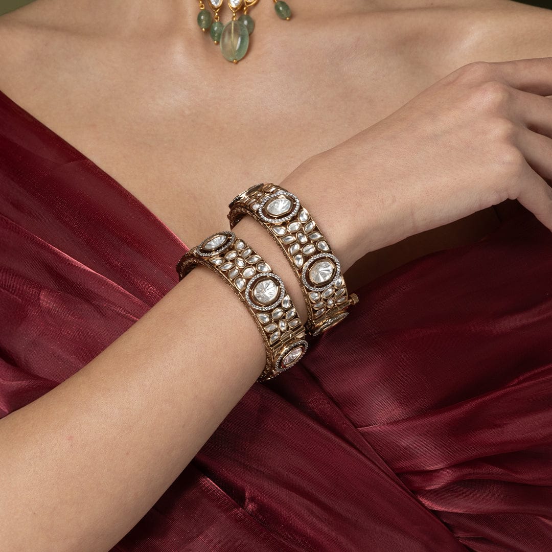 Traditional Uncut Stone Bangle Pair - Image 2