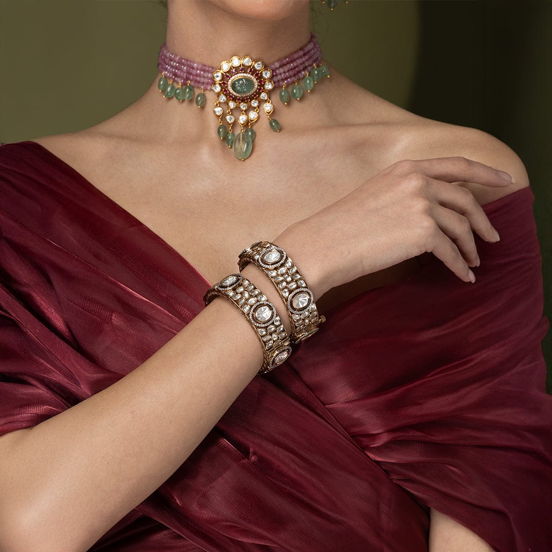 Traditional Uncut Stone Bangle Pair - Image 3