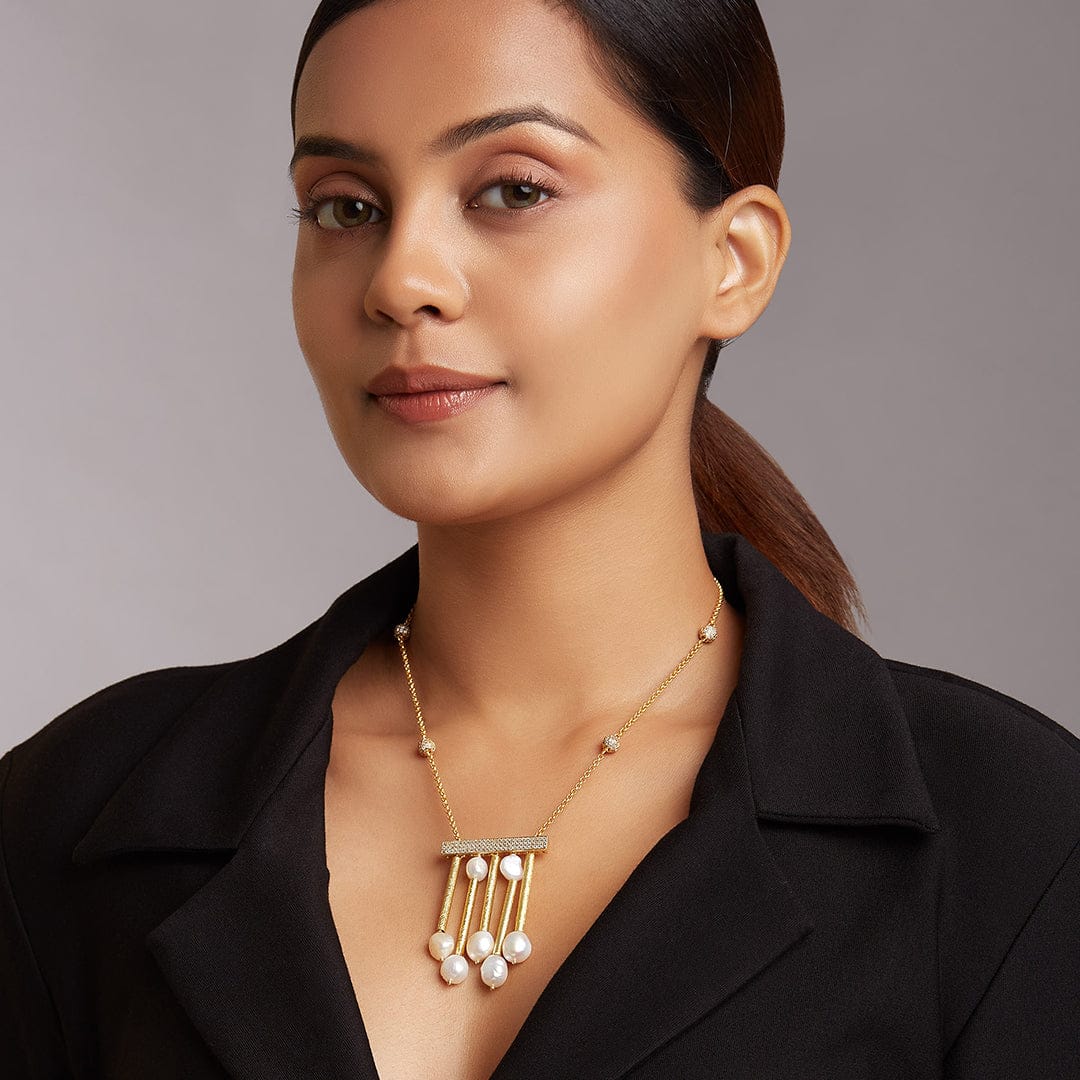 Gold Finish Freshwater Pearl Necklace - Image 2