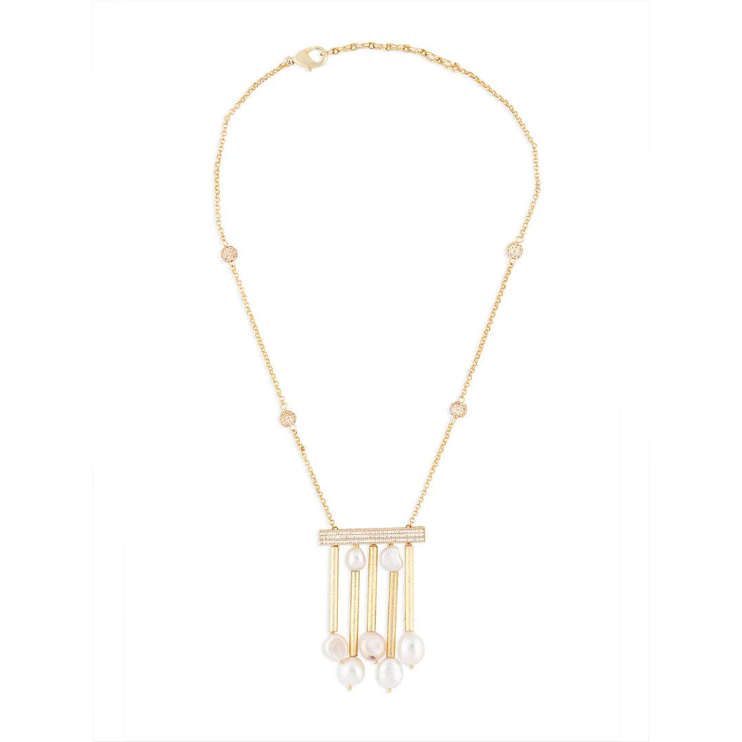 Gold Finish Freshwater Pearl Necklace - Image 3
